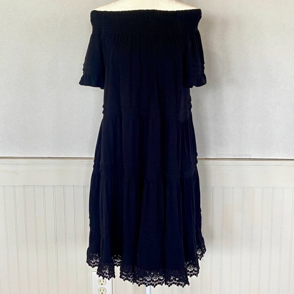 Whimsigoth Dark Fairy Tiered Skirt  Black Boho Midi Dress Sz S